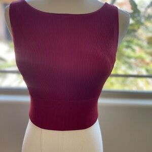 Zella Crew Neck Longline Ribbed Sports Bra in Red